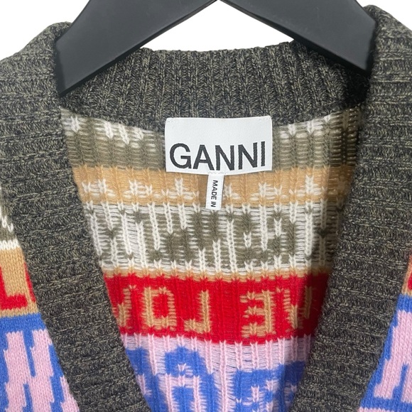 Ganni Size S Graphic Logo V-Neck Sweater Vest Multicolor - Picture 5 of 6